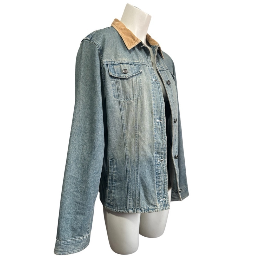 Lauren Ralph Lauren Denim Jacket Corduroy Collar Women’s Large Preppy Classic - Picture 3 of 12